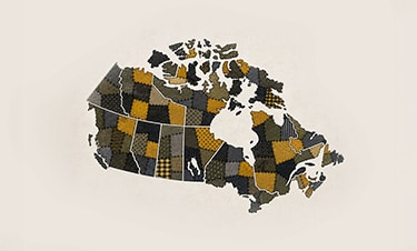 Patchwork-style map of Canada.
