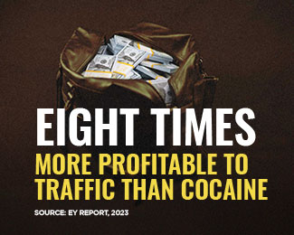 Bag of cash and cigarettes with text about higher profitability than cocaine.